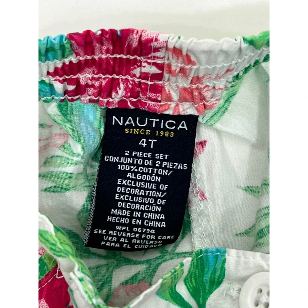 Nautica White with Green and Pink Wide Leg Cotton‎ Capri Girls Size 4T